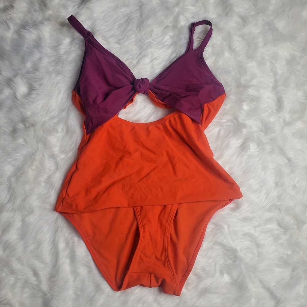 ♤ Adore Me One Piece Swim Suit with Peekaboo Accent Size Large Orange Purple